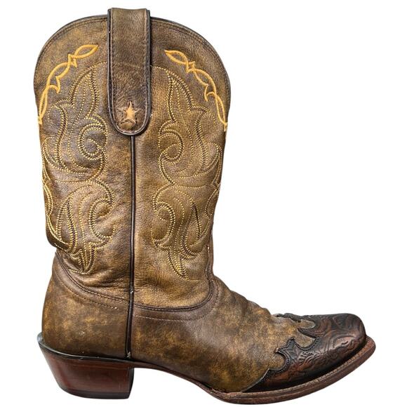 Vintage Tony Lama Vaquero Santa Fe Brown Leather Cowgirl Boot Size US 9 B - Picture 1 of 10